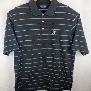 Polo Golf Ralph Lauren Mens Large Winged Foot Shirt Black w/ white Stripe Cotton